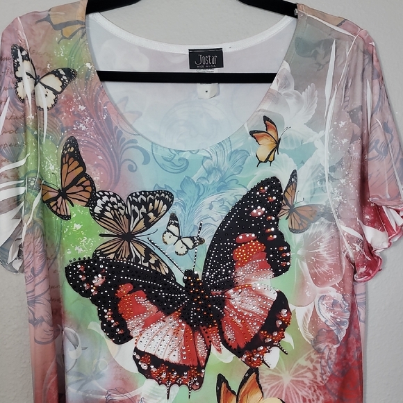 Y2K Jostar Butterfly Embellished Tunic Top Size M Shark Bite Fairy 90s Colorful - Picture 2 of 15